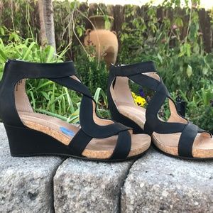 Black wedge sandals size 6.5